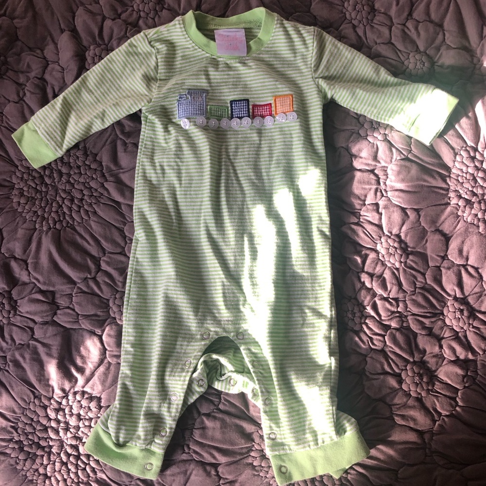 Stitchy Fish Train Appliqué Romper in 6 months